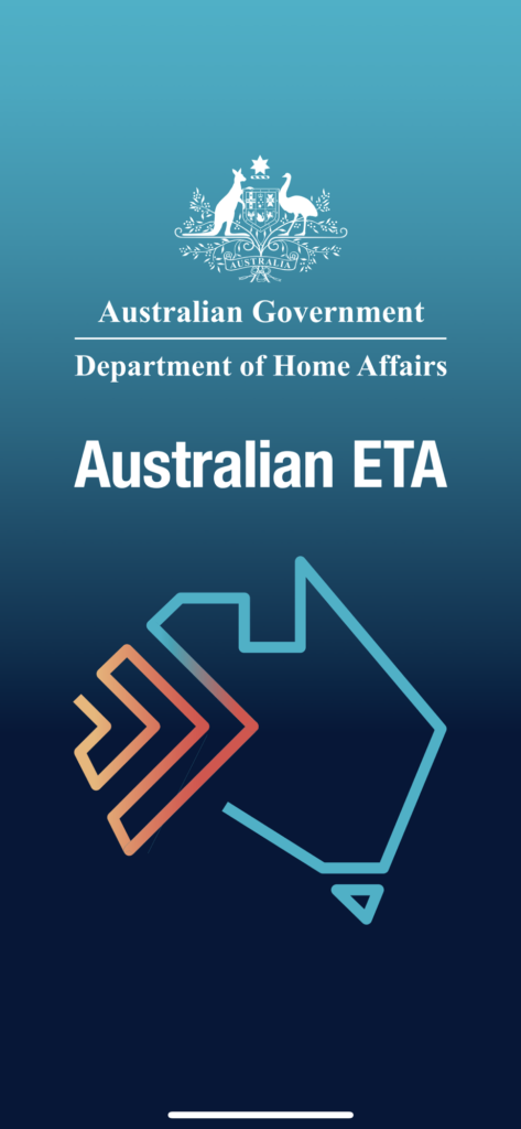 The app screen where you can apply for ETAS.