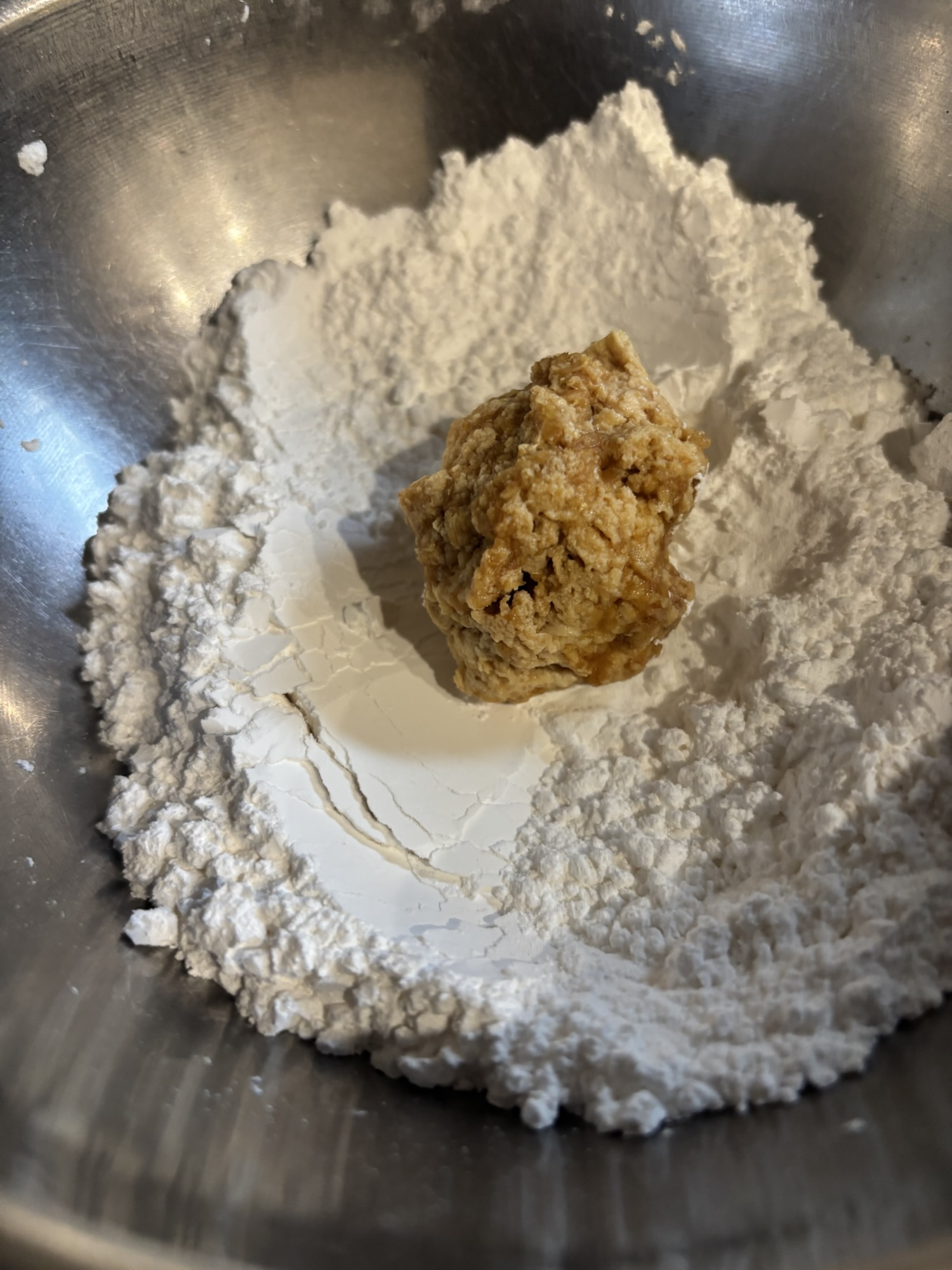 Once you put it on the rice flour, coat it completely.